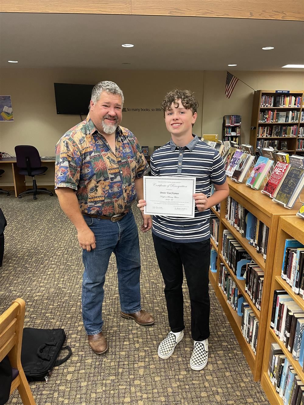  Board of Education Certificate of Recognition Brett VanNamee